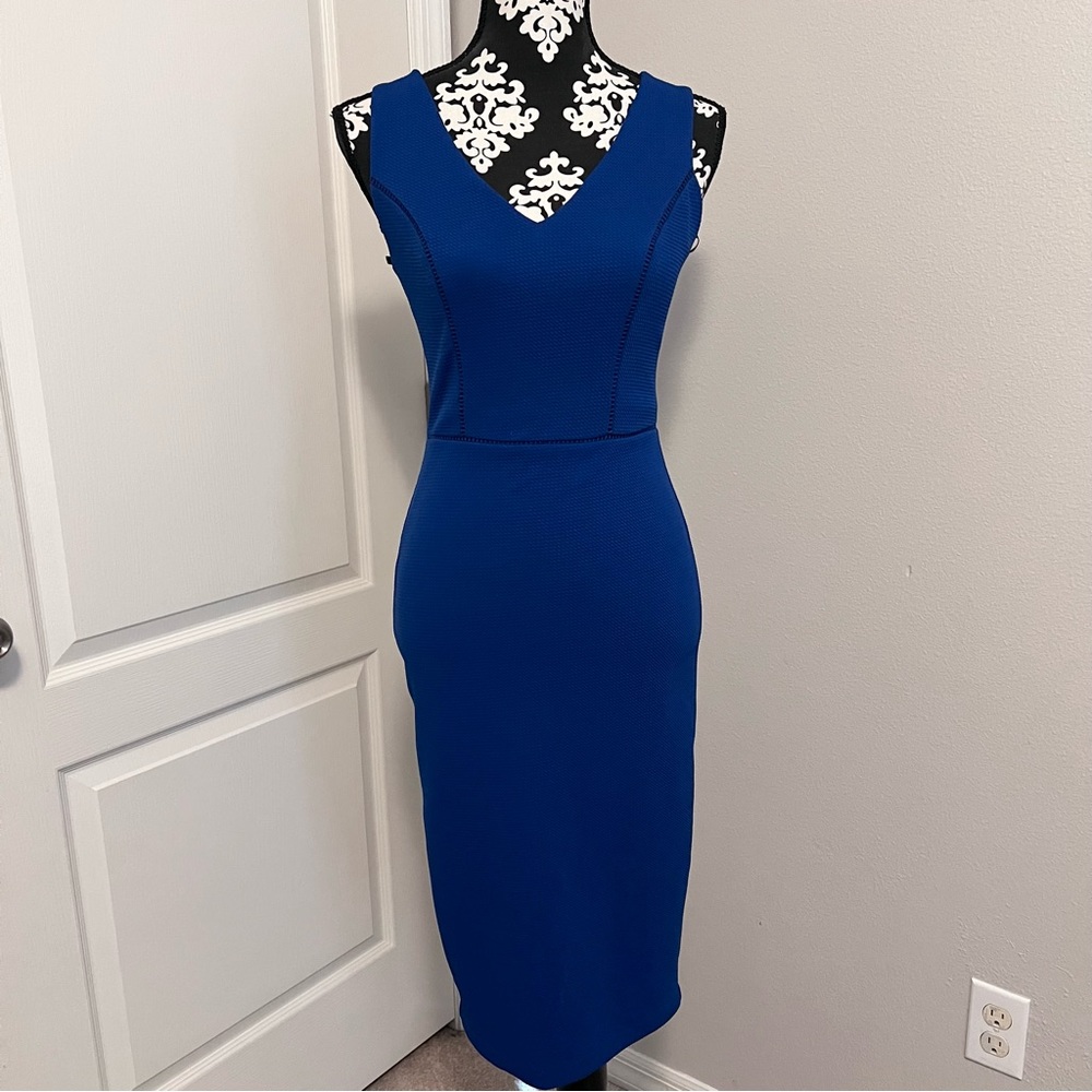 Premier Amour Women’s Royal Blue Criss Bodycon Tie Back Midi Dress Size 2
